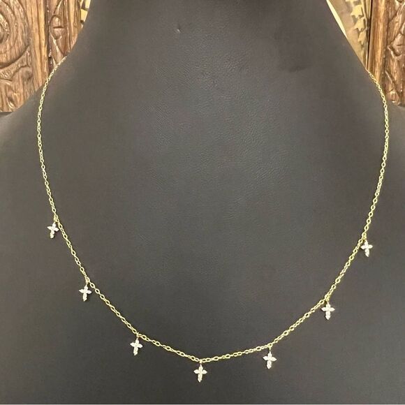 S925 Sterling silver seven crosses, gold & silver choker necklace - Picture 4 of 4